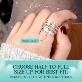 Boho-Magic Spinner Ring for Women 925 Sterling Silver with Copper and Brass Fidget Bands Wide