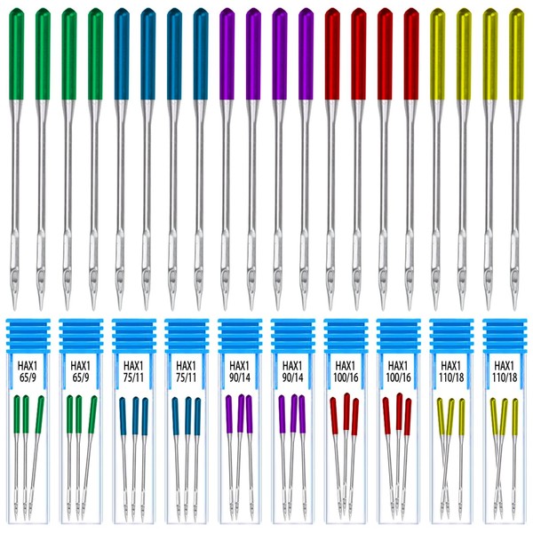 Swpeet 30Pcs 5 Colors Sewing Machine Needles Universal Regular Point