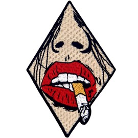 The Smoking Red Lip Woman Patch Embroidered Applique Badge Iron On Sew On Emblem