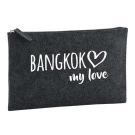 Huuraa Kulturbeutel Bangkok My Love Geschenk 1 Liter Charcoal Filz Bangkok Geschenkidee