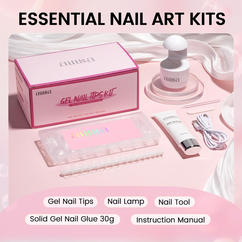 Gel Nail Extension Kit Short Almond Nail Tips, Nail Glue
