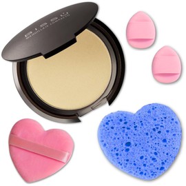 Kit de maquillaje y exfoliación – Polvo compacto Bissú + 1 Almohadilla de terciopelo mediano + 2 Almohadillas de dedos + 1 esponja exfoliante facial (03 Nude)