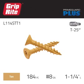 Grip-Rite L114STT1 PrimeGuard Plus #8 x 1-1/4" Wood to Wood Deck Screw, Tan, 1lb Box