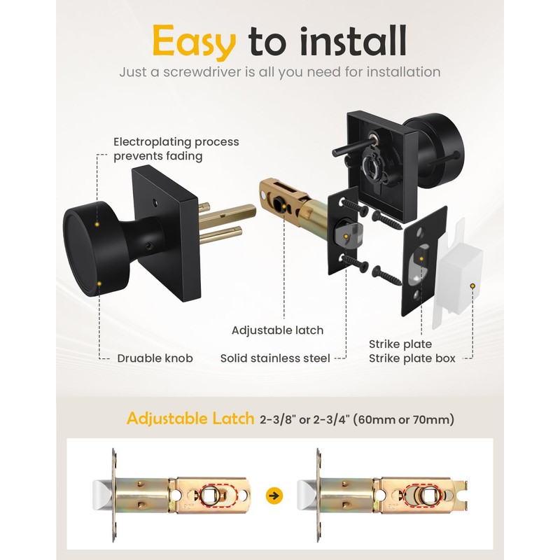 Goldenwarm Black Door Knobs Interior, Privacy Matte Black Interior Door