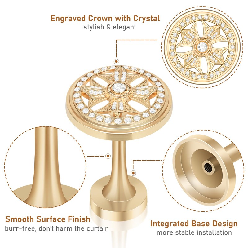 Glod Curtain Tiebacks Hooks - Crystal Wall Mounted Decorative Modern