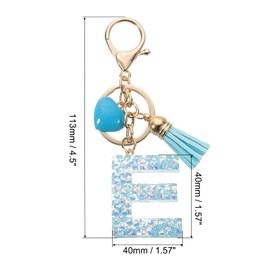 PATIKIL Initial Letter Keychain, Letter E Heart Design Charm with Tassels Decorative Alphabet Pendants for Bag Backpack DIY Craft, Blue