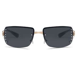 VANLINKER Stylish Rimless Frameless Rectangle Sunglasses for Women, All Black