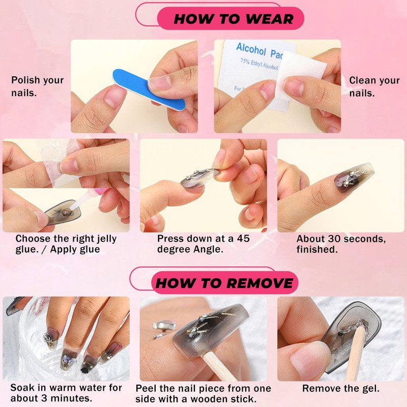 Sethexy Handmade Pink Gradient False Nails Acrylic Shiny Simple False