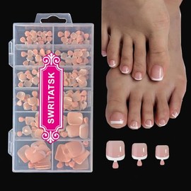 Puntas para uñas de los pies cortas y cuadradas, 12 tamaños, 120 piezas/caja, Uñas postizas francesas nude con cobertura completa