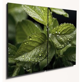 The Plum Penguin Abstract Lemon Balm Leaves Wall Art, 2-Piece A4 MDF Wood Set, Fresh Green Home Decor Canvas Alternative 40 x 30cm