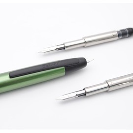 JINHAO 10 Press Fountain Pen Retractable Metal Pen with Ink Converter (Extra Fine Nib, Pine Green with Black Clip)