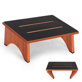 Step Stool Foldable, Wooden Step Stool with Non-Slip Rubber Stepping Platform, Folding Step Stools for Adults Seniors in Bedroom, Kitchen Bathroom, RV, Bed Steps for High Beds, No Assemble (Brown)