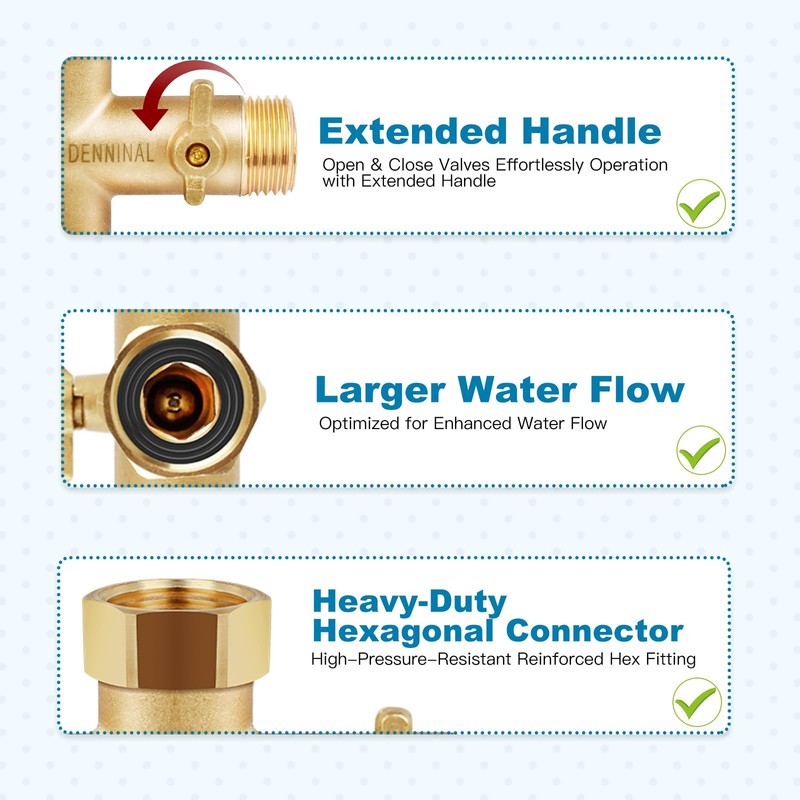 Denninal 3 Way Hose Splitter, Solid Brass High Flow 3