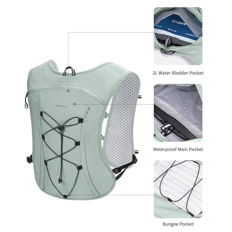 ECOHUB Lightweight Running Hydration Vest, Reflective Hydration Backpack with 2L