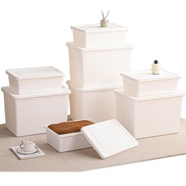 10gal+3gal Large capacity White multifunction storage bin with lid, Set of 8 Stackable Plastic Boxes with Handles, Office，Garage，Home, for Organizing Snacks, Crafts, Legos, Tools,books （4XXXL+4L