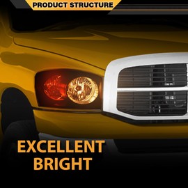 ANDPLAY Headlights w/Bulbs Pair Fit Dodge Ram 2500 3500 2006-2009/Compatible with Dodge Ram 1500 2006-2008 68003125AD,68003124AD,CH2502180,CH2503180 Clear Lens Black Housing Clear Reflector