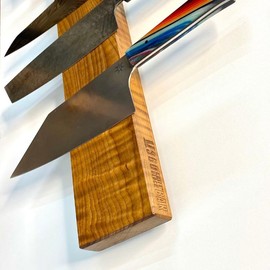 360KnifeBlock magnetic knife BAR - Guitar Wood - 2 Rows of Magnets, 'magic floating backer' w/level system, 2"screws, 3 sizes from 5" to 26" - handmade in Washington (Guitar wood, 18" wide)