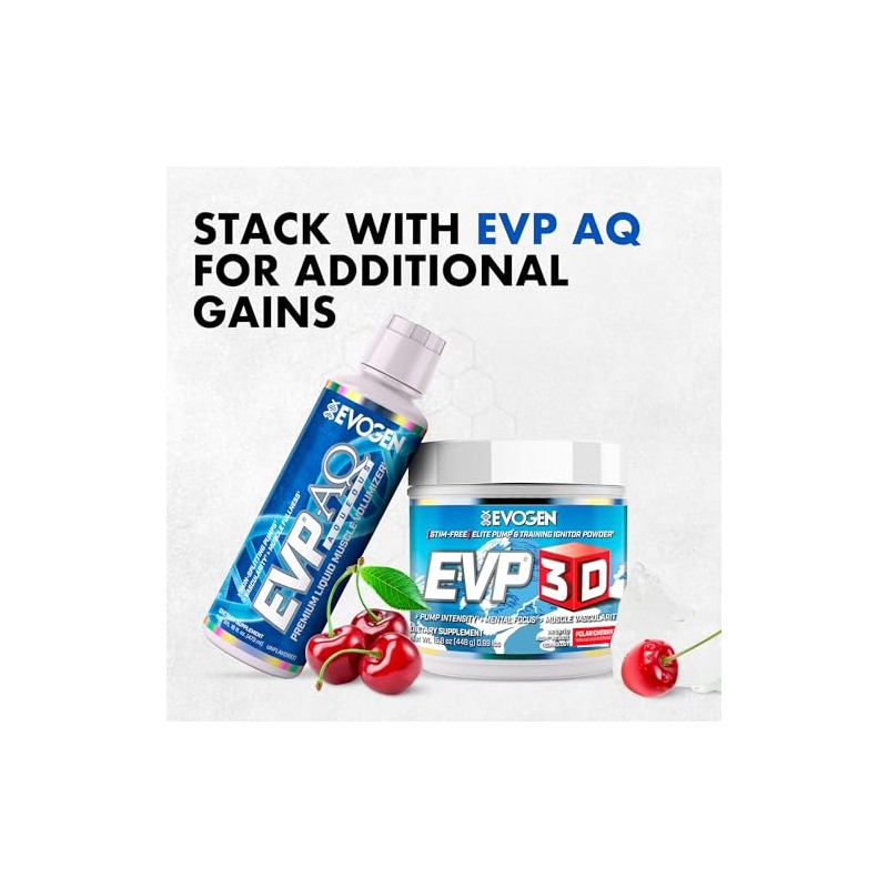 Evogen EVP 3D Preentrenamiento Sin Estimulantes Stim-Free Pre-Workout Powder, Cherry