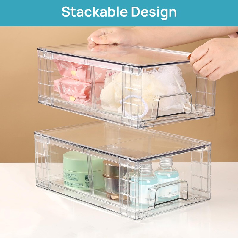 Vtopmart 10 Pack Stackable Storage Drawers,Clear Acrylic Drawer Organizers with