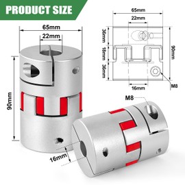 Plum Shaft Coupling Aluminium 16 mm to 22 mm, Flexible Shaft Coupling Plum Coupler D65 L90 for 3D Printer CNC Machine and Servo Step Motor