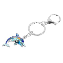 Enamel Alloy Cute Dolphin Keychains Ocean Jewelry For Women Girls Bag Wallet Key Charm Gift (Blue)