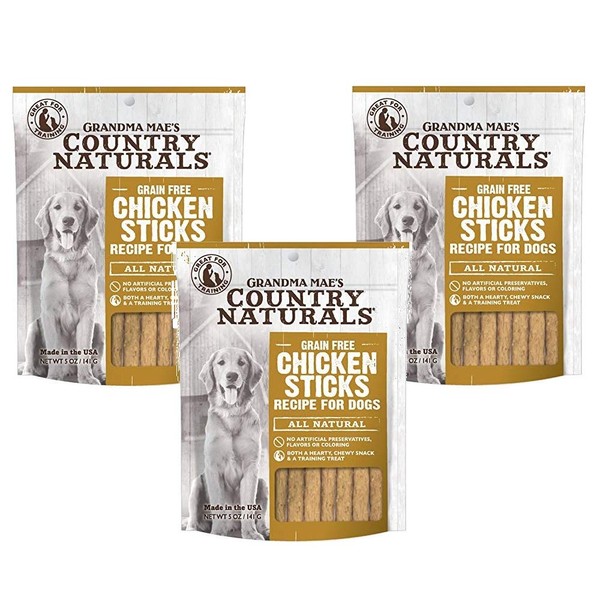 Grandma Mae's Country Naturals Grain Free Chicken Sticks Chewy Dog Treats, 5 Ounces (3 Pack)