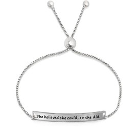 Savlano 925 Sterling Silver Engraved Inspirational Adjustable Bolo Charm Bracelet For Women Comes With Gift Box - Made in Italy