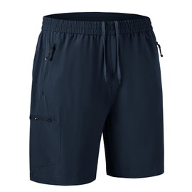 JHMORP Men's Outdoor Hiking Shorts Lightweight Quick Dry Fit Work Fishing Sports Athletic Shorts with Zippered Pockets (Navy,CA 3XL)
