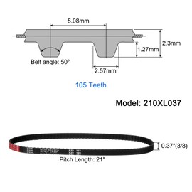uxcell 3Pcs 210XL 037 Timing Belt 105 Teeth Black Cogged Rubber Geared Belt, Width 10mm, Pitch 5.08mm, 3D Printer Timing Belt