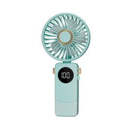 Portable Handheld Fan,Rechargeable Personal Fan,Foldable Neck Fan with Digital Display,Lanyard,Adjustable,5 Speeds,Rechargeable Battery Operated,Quiet Fan for Women,Travel Essentials,Outdoor (green)