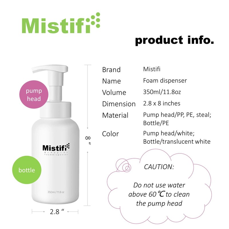 MJDFS Mistifi foaming soap dispenser pump bottle 350ml (11.8 oz)