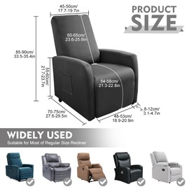 Btstil 4 Pieces Recliner Chair Cover, All-Inclusive Stretch Armchair Covers with 2 Side Pockets, 1 Seat Recliner Sofa Slipcovers, Waterproof, Washable for Living Room Bedroom (Dark-grey)