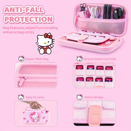 HYPERCASE Pink Cartoon Cat Switch Lite Carrying Case, Cute Accessories Bundle Kit for Travel Pouch Bag, Soft Switch Lite Protective Cover Skin, Screen Protector, Shoulder Strap and 2 Thumb Grips