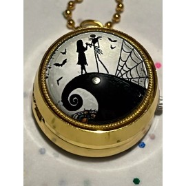 Unbranded Tim Burton Nightmare Before Christmas Gold Tone Brass Necklace Watch 1" Diameter