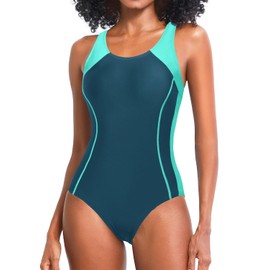 Tempt Me Women One Piece Swimsuits Athletic Racerback Swimwear Training Exercise Slimming Bathing Suit, Teal Green, Small