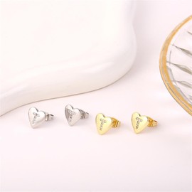 Earrings 925 Silver Stud Earrings for Women Girls Children Small Heart Earrings Silver Letter Stud Earrings with Cubic Zirconia Sleeping Cartilage Stud Earrings 10 mm, small, Gold-plated, Cubic