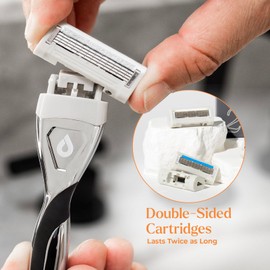 REVOLV - Men’s Razor Shaving Kit - 1 Premium Weighted Handle + 3 Dual-Sided Cartridges + 1 Stand - For a Closer, Smoother Shave - Safe on Sensitive Skin - 2 Razor Blade Refills - Grey