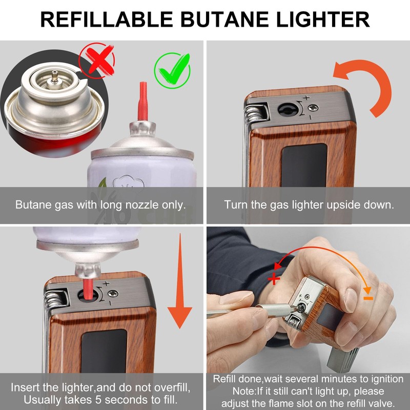 FLABOX 3 in 1 Soft Flame Lighter,Refillable Butane Lighter with