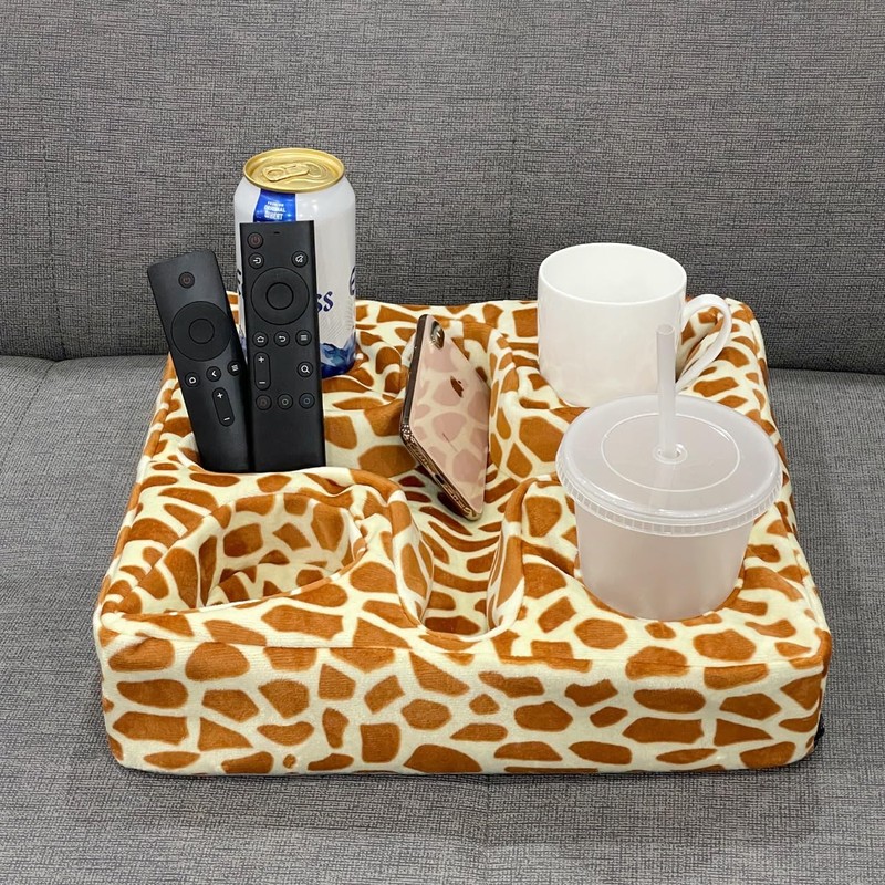Couch and Bed Cup Holder Pillow, Sofa Refreshment Tray for