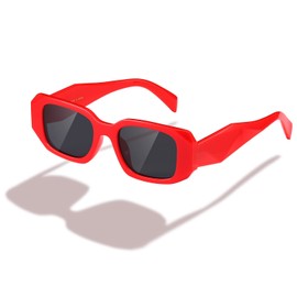 kimorn Rectangular Sunglasses for Women Men Trendy Retro Trendy Sunglasses 90's Vintage Square Frame, Red Frame Gray Lens