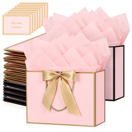 JMANNI Gift Bags, 8PCS Gift Bags Large with Ribbon and 8 Greeting Cards 8 Tissue Paper, Portable Paper Gift Bag with Handles, Birthday Gift Bags,Present Bags for Wedding Party Mothers Day(12.6''x9.8''x4'')