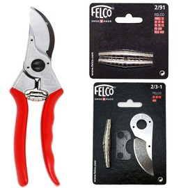 FELCO 2 Classic Bypass Pruner with Replacement Springs and 2/3-1 Blade Repair Kit (Bundle, 3 Items)