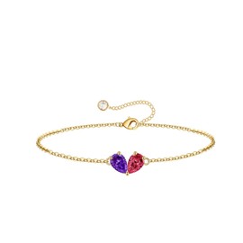 Turandoss February & July Birthstone Bracelet for Women - Created Amethyst, Ruby Bracelet& Pear Birthstone Bracelets for Women, 14K Dainty Gold Plated Bracelets for Women’s Jewelry Gifts