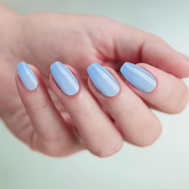 GoldFinger False Nails Kit, Jelly Blue Color Ready to Wear Gel & Manicure Stick included, Long-Lasting Hottest Trend Glue on Nails, Convenient & Easy to Apply (Blue Crush)