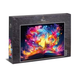 Ulmer Puzzleschmiede - 1000 Piece Puzzle "Fairy Tale Book" - Luminous Magically Staged Puzzle with Fairy Tales and Fabulous Animals Above the Book of Imagination - Puzzle Quality Made in Germany