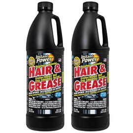 Instant Power Hair and Grease Drain Cleaner - Shower Drain & Sink Cleaner, Liquid Clog Remover, Made in USA, Sink Deodorizer - 1 Liter (Pack of 2)