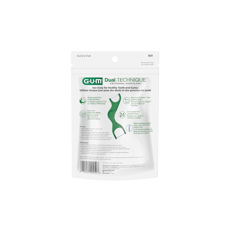 GUM - Hilo Dental Dual Technique con Mango Ergonómico, Sabor