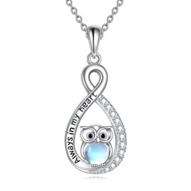 Moonstone Owl Necklace 925 Sterling Silver Infinity Animal Necklace Owl Jewellery Gifts for Daughter Sister Wife, Sterling Silver, No Gemstone