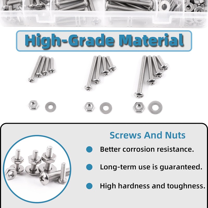 Glarks 270Pcs Machine Screw Assortment Kit #8-32 Stainless Steel Phillips