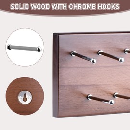 Tie Rack Wall Mounted, Wood Belt Hanger for Closet with 21 Chrome Hooks, Belt Storage Holder Organizer for Men Belts, Ties, Scarves, Wooden